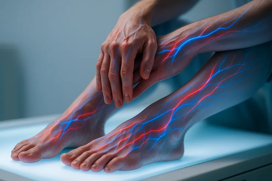 Illustration of the nerves running through the legs and feet